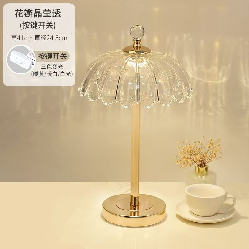 Crystal table lamp - bedroom bedside lamp - light luxury, instagrammable, new girl style, high-end atmosphere, usb charging, touch dimming