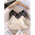 Women's summer new french chic fashion lace trim knitted satin camisole