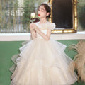 Ready-to-ship, cross-border bestseller: high-end girls' formal dress, long, full skirt with mesh paneling, floral princess dress for girls