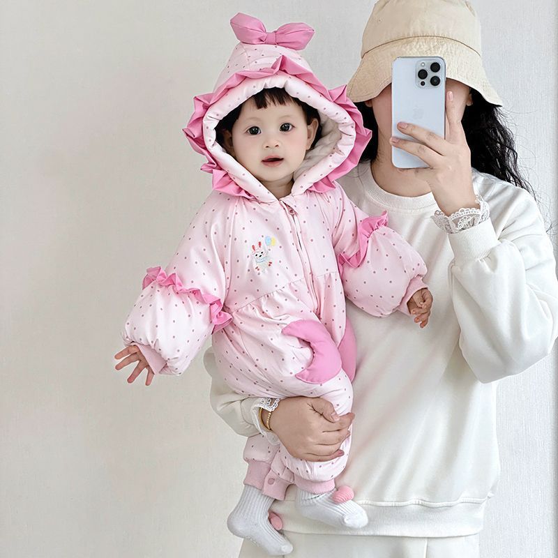 Winter outing clothes baby onesie romper baby onesie thickenedautumfleece-lined super cute winter clothes trendy