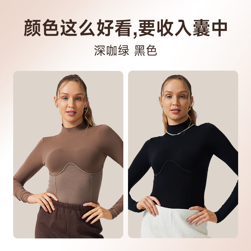 women's long-sleeve high-intensity slim-fit activewear top - running, slimming, stand collar, workout top, yoga top (can be worn as outerwear)