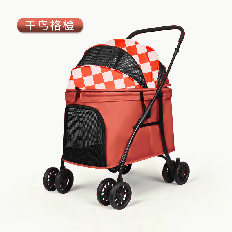 Outdoor medium and large dog pet stroller, foldable cat stroller, dog stroller, double pet wholesale, breathable and customizable