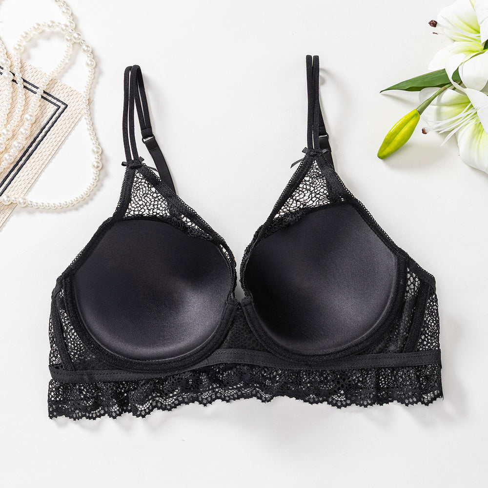 Fashion cross-border  french bra sexylace thin small breast push-up push-up breathable plaid women's bra