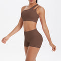New arrival cross-border fashion double-sided nylon brushed single-shoulder yoga suit sports running fitness two-piece set for women