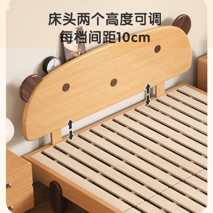 Imported beech wood solid wood bed, kids' bed, elevated headboard, healthy & eco-friendly plant-based wood wax oil, double bed