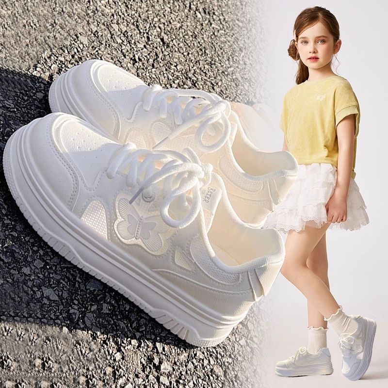 Girls' shoes:  spring/summer new collection - breathable, soft-soled, versatile white sneakers, princess-style canvas shoes, single mesh kids' athletic shoes