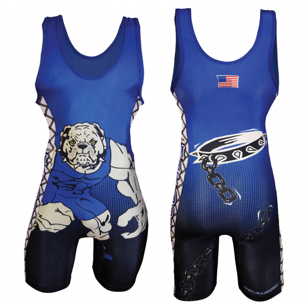 Sublimation full body print men's one-piece wrestling suit custom training weightlifting suit men's and women's free wrestling one-piece vest