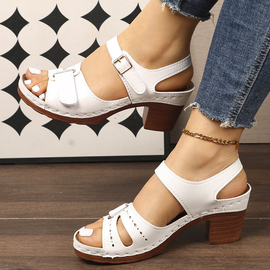 European and american style chunky heel sandals for women, 2026 summer new arrivals, plus size one-strap buckle high heels, casual women's sandals