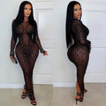 C7596 cross-border   fashion women's sexy see-through mesh rhinestone bodycon dress
