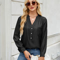 European and american cross-border women's spring/summer new arrivals:  &  v-neck button-down faux denim long-sleeve shirt top