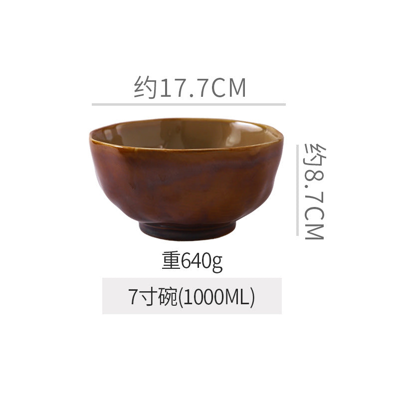 Retro casual kiln style ceramic special-shaped bowls, plates, household fruit salad bowls, ceramic steak plates, fish plates, vegetable plates