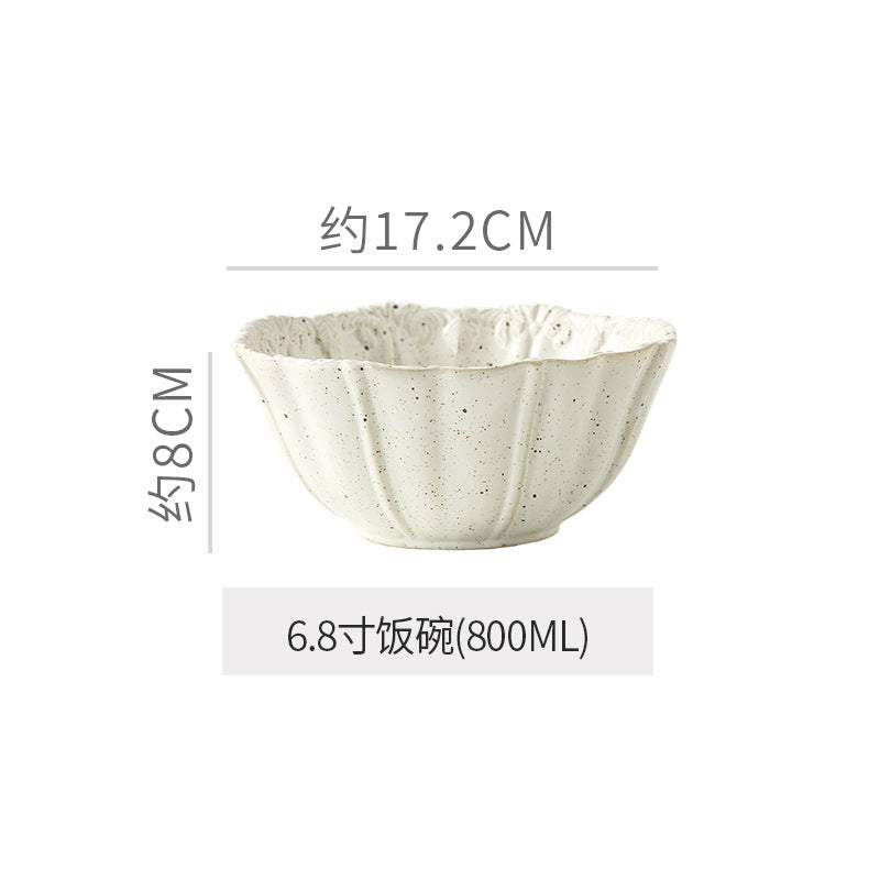 Embossed retro ceramic dinnerware set - french-inspired plates, high-end steak plates, dessert bowls, and rice bowls for home use