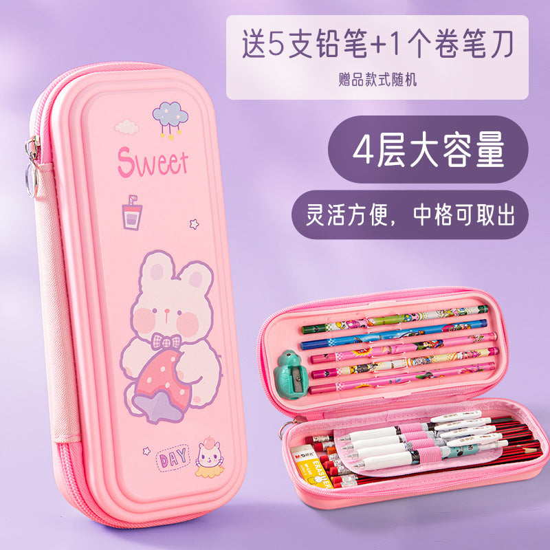 Processing custom stationery box printing logo cartoon primary school student pencil bag wholesale plastic PP waterproof large capacity pencil case