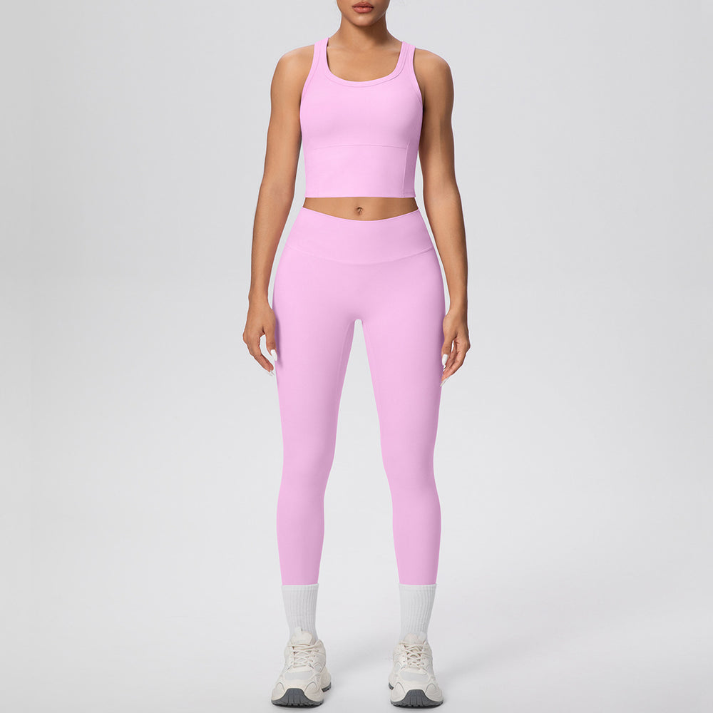 New arrival: cross-border double-sided brushed solid color breathable tank top long yoga set - two-piece activewear for running and fitness