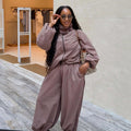 European and american women's clothing  autumn new collection: sweet & fresh high-neck long sleeve shirt & high-waisted lantern pants casual set