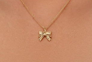 new arrivalfashioncasual stackable exquisite 14k gold-plated fashionbows paper clip pendant necklace