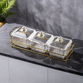 [with lid] 3-compartment fruit plate with gold rim + iron frame, thickened plastic