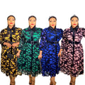Aliexpress cross-border plus size african chiffon printed women's new shirt collar ol commuter dress with belt