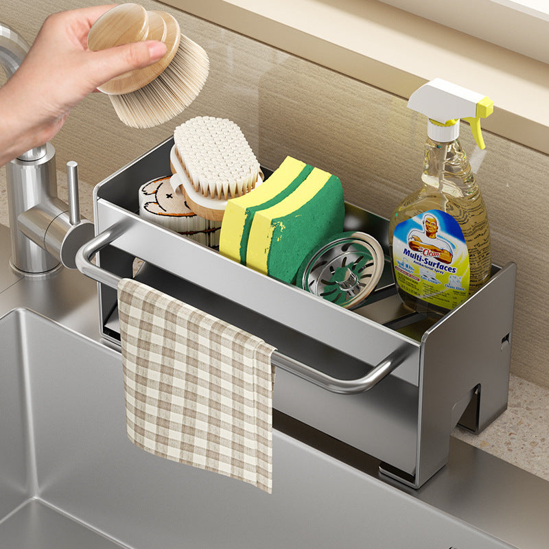 Kitchen drain rack, sink, dish soap, sponge, cloth, storage rack, drain artifact, steel wire ball, sink storage rack