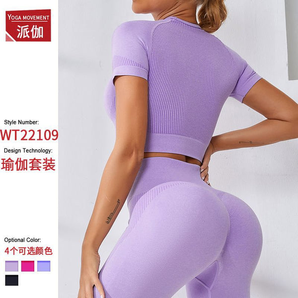 Yoga Clothing Short Sleeve Set Spring and Autumn Gym Running Sportswear Leggings Set Elastic Fitness Clothing Set Women