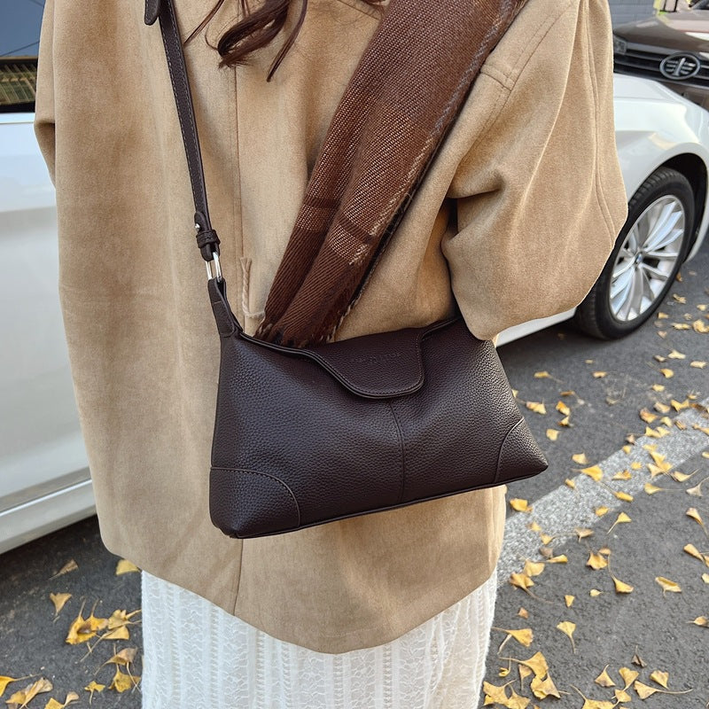 Niche fashion matte leather underarm tote bag women's 2025 new versatile single shoulder diagonal span lunch box bag