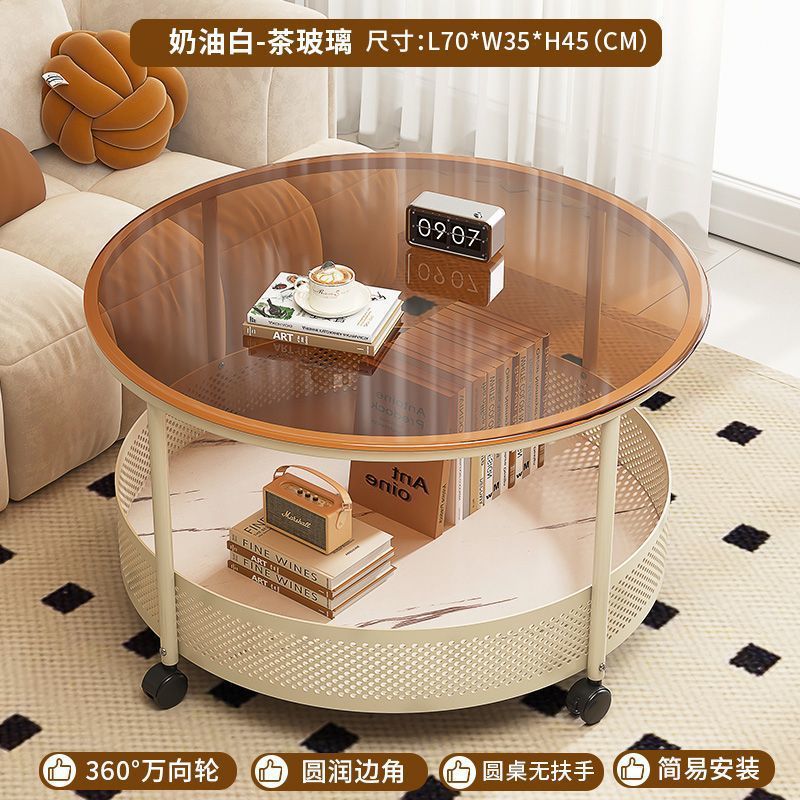 Cream style movable coffee table small apartment living room sofa side cabinet side coffee table simple modern storage trolley