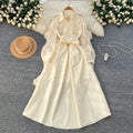 Vintage-inspired, luxe, and high-end polo collar dress - women's summer mesh embroidered textured design, unique and elegant maxi dress