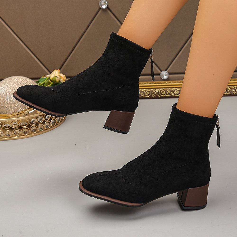 Export thick heel thin boots women's autumn winternew arrival suede square toe fashion elastic fashion boots cross-border plus size short boots