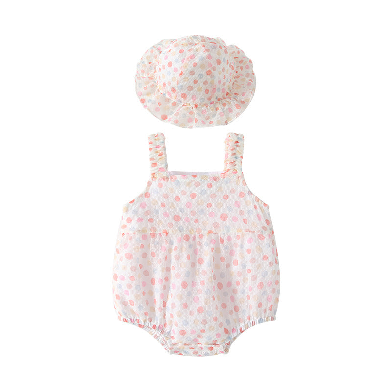Newborn baby summer outfit: floral print romper, lightweight princess style tank top for infants and toddlers