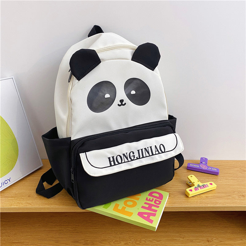 New plaid versatile casual girl backpack cute cartoon panda schoolbag female primary school junior high school student backpack