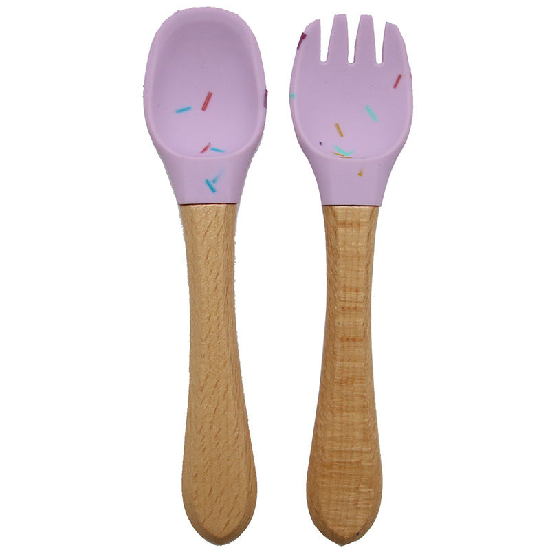 Cross-border supply Silicone children's tableware set Baby complementary food bowl bib, fork anti-drop set Cross-border spot