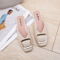 Square buckle toe half slippers women's fashionoutwear 2024new arrivalmuller flat heel buckle square toe lazy sandals women's shoes