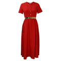 D3134 belt european and american export women's clothing  summer new short-sleeved waist slimming look large skirt cross-border dress