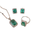 Women's jewelry set: lake blue geometric gemstone inlaid necklace, earrings, and ring. minimalist chic, lightweight luxury, titanium steel jewelry