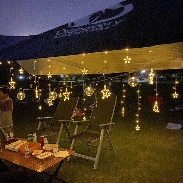 Tent canopy outdoor camping ambient light wholesale warm color round ball star decoration led light string waterproof and remote control