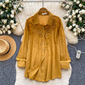 French chic embroidered cutout breathable shirt - women's long sleeve loose fit versatile commute cardigan - blue top