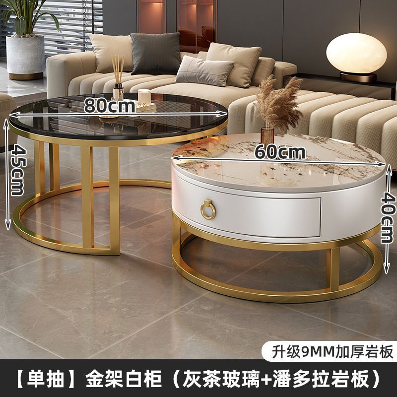 Rock slab coffee table living room solid wood table balcony small apartment for homecasualaccessible luxury round side table retractable combination