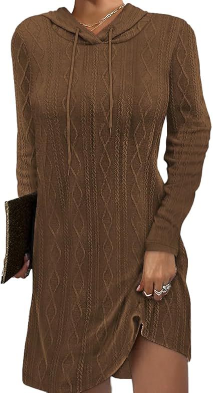 European and American   independent station 2024 solid color long-sleeved hooded pullover knitted dress women