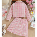 Girls' plaid tweed two-piece outfit: sweet & chic pink gingham style for cross-border e-commerce