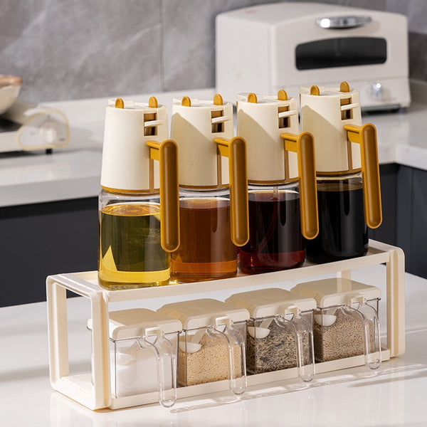 The kitchen seasoning box rack is placed on the shelf with a household desktop in the drawer, so that you can take the seasoning bottle and the oil pot storage box.