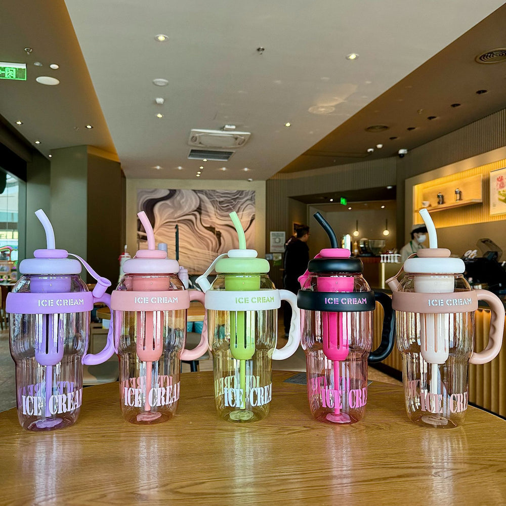 Summer's hottest selling women's high-style insulated tumbler! large capacity, portable, with straw, plastic cup, cute belly design, and handle