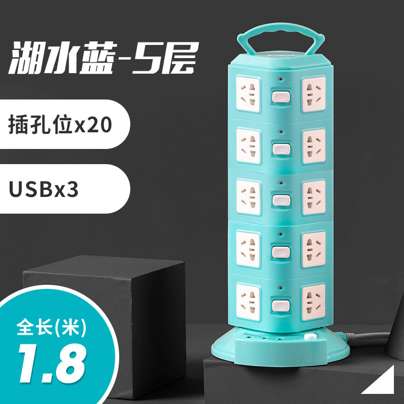 Smart vertical socket panel multi-hole multi-function with usb charging tower type plug strip for home power strip wiring board