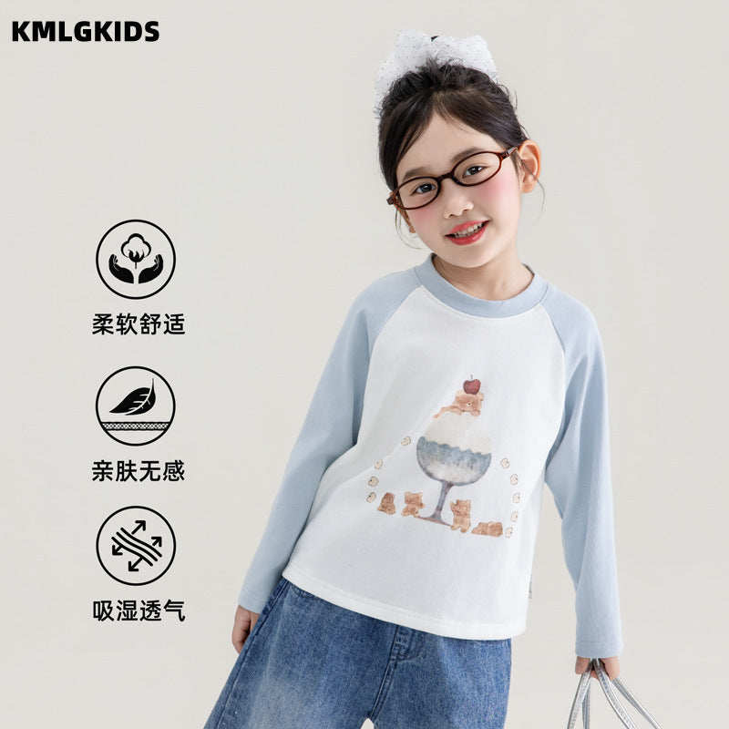 autumn new arrivals: korean style long-sleeve cartoon t-shirt for little girls - sweet and stylish base layer
