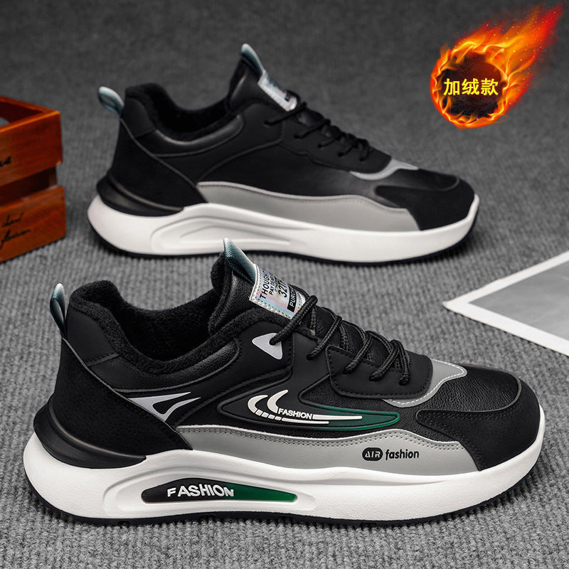 Winter cotton shoes for men, new style, fleece-lined and thickened, trendy and versatile, thick-soled, non-slip casual shoes, men's running shoes