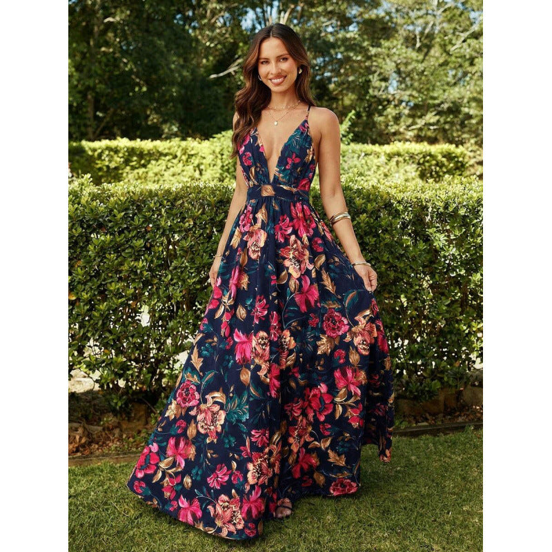 Vacation-ready, elegant printed maxi dress with a flowy skirt and spaghetti straps – a chic and stylish new arrival for women's summer