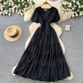 Frenchv neck small diamond elegantdress women's summer k-style waist slimming look a-line cake long skirt dopamine style