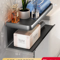 Bathroom tissue box wall-mounted organizer, toilet paper holder, punch-free installation, black