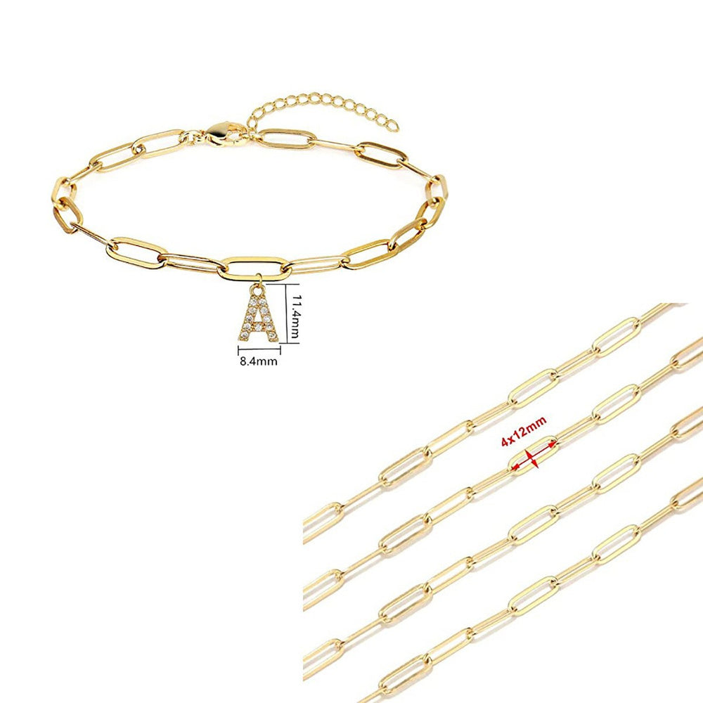 Exportnew arrival paper clip chain letter pendant bracelet anklet fashionfashion diamond letter anklet bracelet for women