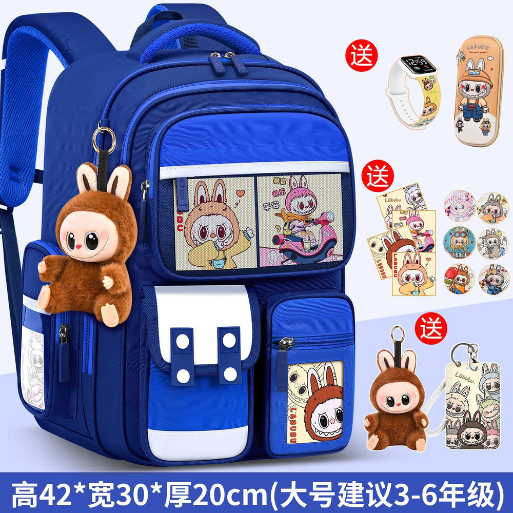 2026 new labubu backpack for girls, elementary school students grades 1-6, boys' lightweight kids' backpack, spine protection, and weight reduction