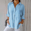 european and american  spring new arrival cotton linen button pocket shirt jacket loungewear casual women's top